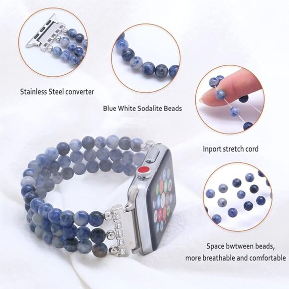 Natural Stone Beaded Bracelet Compatible with Apple Watch Band Series - Picture 3 of 7